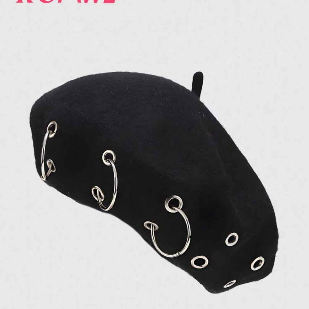 Black Beret with Silver Eyelets
